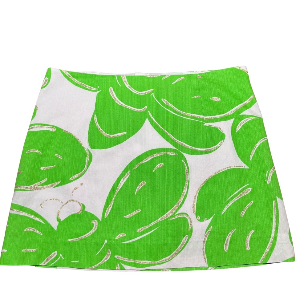 LILLY PULITZER White/Green Skirt Fully Lined. Size 4